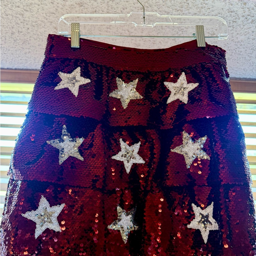 Sequin Star-Embellished Burgundy Mini Skirt